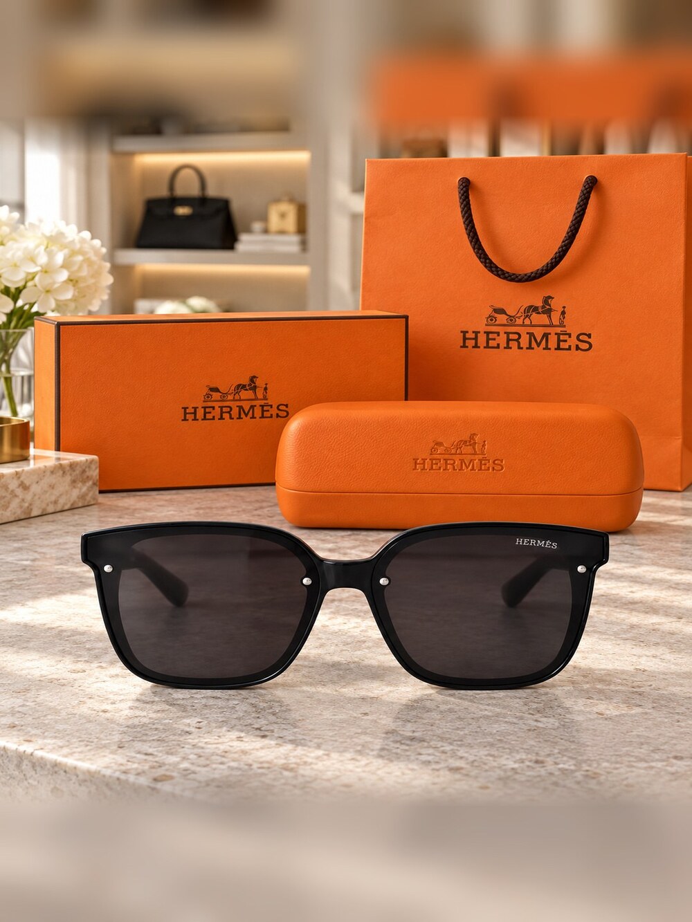 Hermes Black Silver H Sunglasses